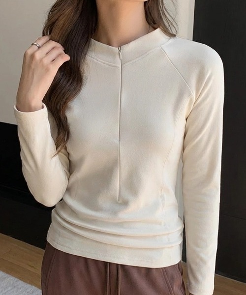 cammie(キャミー)の「ハーフジップトップス(Tシャツ/カットソー・レディース・ダークグレー/アイボリー/ブラック・M/L)」の4枚目の写真