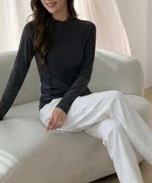 cammie(キャミー)の「ハーフジップトップス(Tシャツ/カットソー・レディース・ダークグレー/アイボリー/ブラック・M/L)」の13枚目の写真