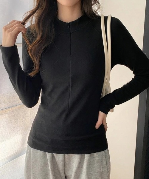 cammie(キャミー)の「ハーフジップトップス(Tシャツ/カットソー・レディース・ダークグレー/アイボリー/ブラック・M/L)」の15枚目の写真