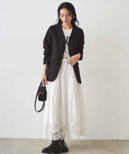 LOUNGEDRESS（ラウンジドレス）の「リネンノーカラージャケット（ノーカラージャケット・レディース・ブラック/ベージュ・FREE）」の6枚目の写真