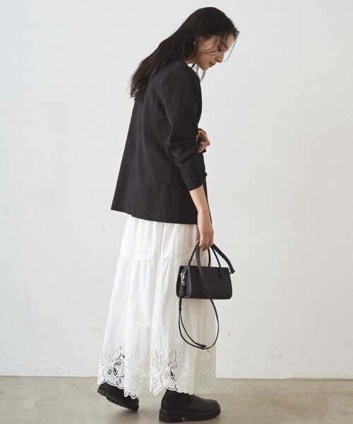 LOUNGEDRESS（ラウンジドレス）の「リネンノーカラージャケット（ノーカラージャケット・レディース・ブラック/ベージュ・FREE）」の7枚目の写真