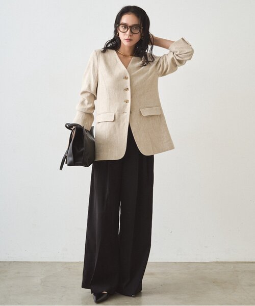 LOUNGEDRESS（ラウンジドレス）の「リネンノーカラージャケット（ノーカラージャケット・レディース・ブラック/ベージュ・FREE）」の12枚目の写真
