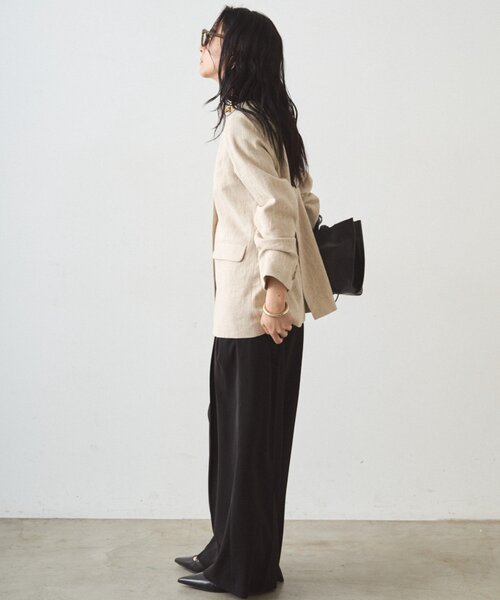 LOUNGEDRESS（ラウンジドレス）の「リネンノーカラージャケット（ノーカラージャケット・レディース・ブラック/ベージュ・FREE）」の15枚目の写真