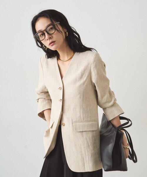LOUNGEDRESS（ラウンジドレス）の「リネンノーカラージャケット（ノーカラージャケット・レディース・ブラック/ベージュ・FREE）」の17枚目の写真