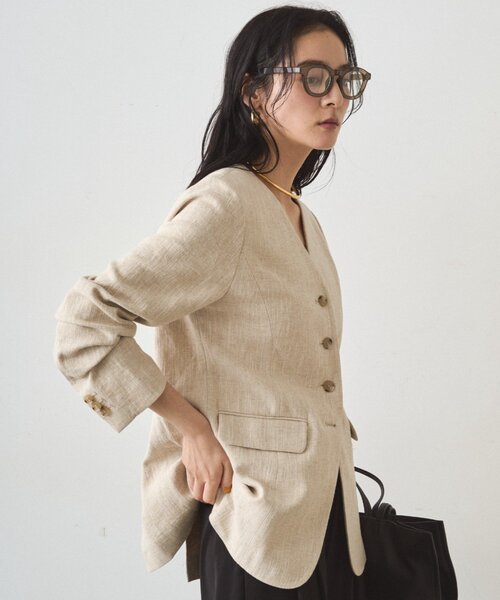 LOUNGEDRESS（ラウンジドレス）の「リネンノーカラージャケット（ノーカラージャケット・レディース・ブラック/ベージュ・FREE）」の18枚目の写真