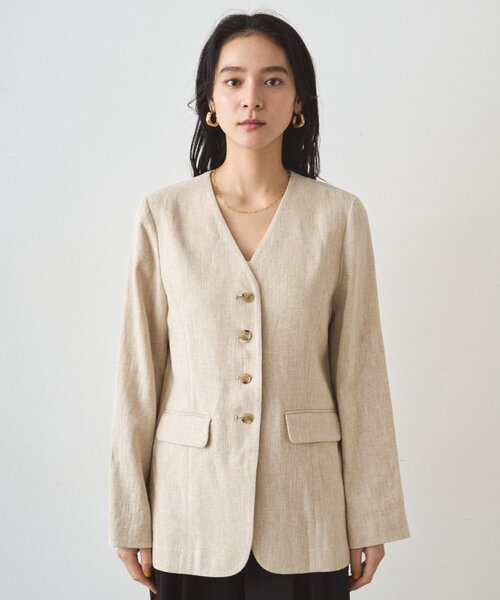 LOUNGEDRESS（ラウンジドレス）の「リネンノーカラージャケット（ノーカラージャケット・レディース・ブラック/ベージュ・FREE）」の20枚目の写真