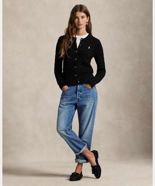 POLO RALPH LAUREN（ポロ ラルフ ローレン）の「ケーブルニット コットン クルーネック カーディガン（カーディガン/ボレロ・レディース・ブラック系1・L/M/S/XL/XS）」の3枚目の写真