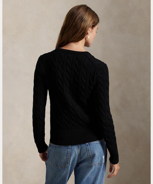 POLO RALPH LAUREN（ポロ ラルフ ローレン）の「ケーブルニット コットン クルーネック カーディガン（カーディガン/ボレロ・レディース・ブラック系1・L/M/S/XL/XS）」の4枚目の写真