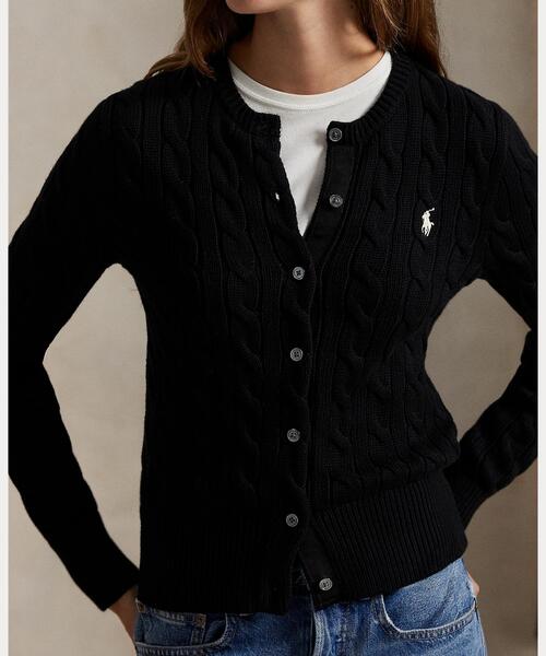 POLO RALPH LAUREN（ポロ ラルフ ローレン）の「ケーブルニット コットン クルーネック カーディガン（カーディガン/ボレロ・レディース・ブラック系1・L/M/S/XL/XS）」の5枚目の写真
