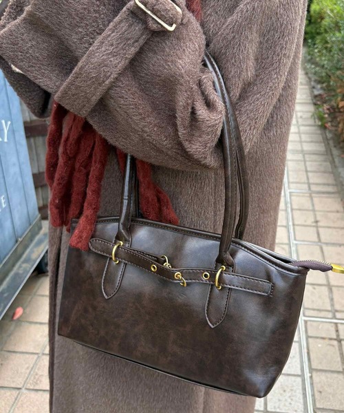 kutir（クティール）の「kutirlune／ベルトデザインバッグ（ハンドバッグ・レディース・ブラウン/ブラック・FREE）」の2枚目の写真