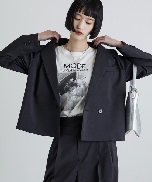 Lui's(ルイス)の「ツイミーツイルショートジャケット(テーラードジャケット・レディース・ブラック/ブラウン・FREE)」の4枚目の写真