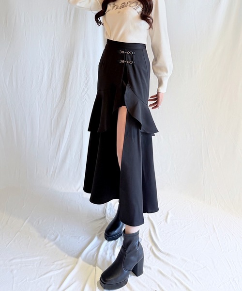 NOMAE(ノーマエ)の「ビットラッフルスリットスカート(スカート・レディース・グレー系その他/ブラック/ブラック系その他/グレー・FREE)」の5枚目の写真