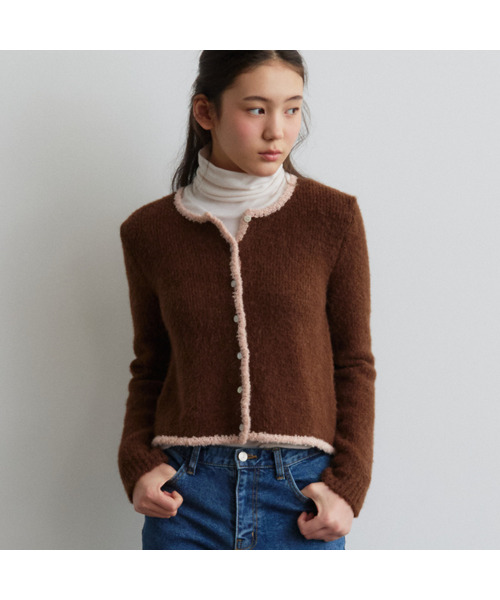 Lama Two Tone Cardigan (Brown)（カーディガン/ボレロ）｜MAGNET