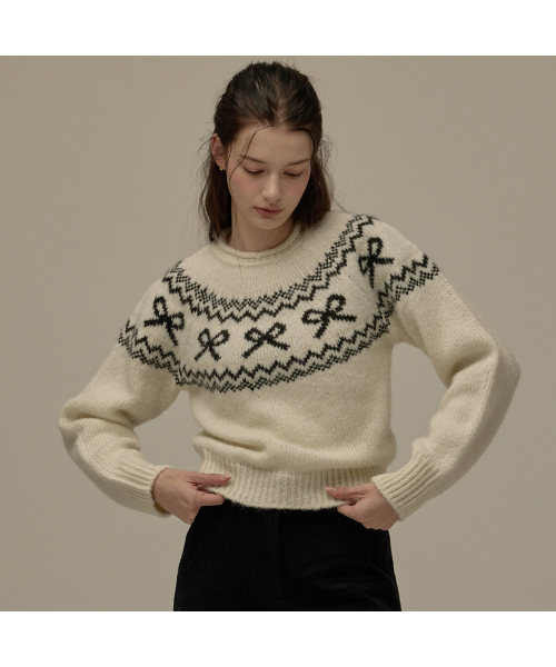 BEMUSE MANSION(ビミューズマンション)の「Ribbon nordic knit - Ivory(ニット/セーター・レディース・アイボリー・FREE)」の1枚目の写真