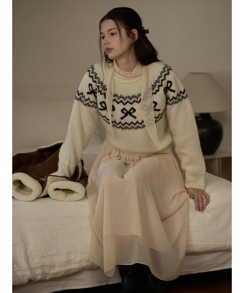 BEMUSE MANSION(ビミューズマンション)の「Ribbon nordic knit - Ivory(ニット/セーター・レディース・アイボリー・FREE)」の2枚目の写真