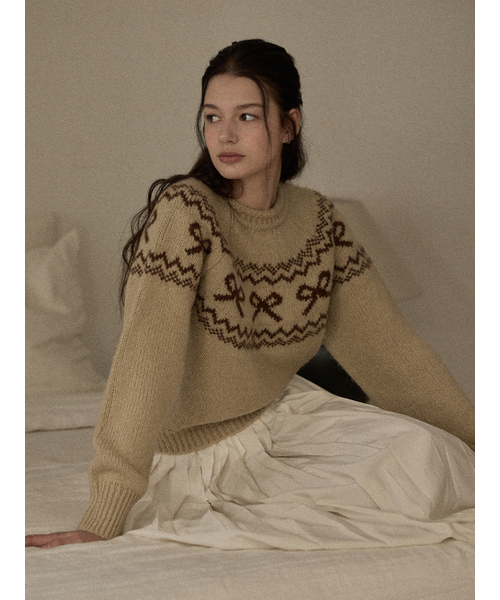 BEMUSE MANSION(ビミューズマンション)の「Ribbon nordic knit - Ivory(ニット/セーター・レディース・アイボリー・FREE)」の3枚目の写真