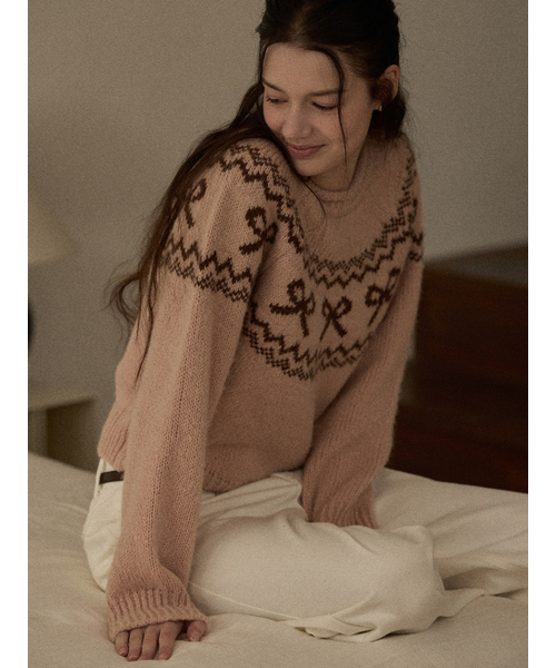 BEMUSE MANSION(ビミューズマンション)の「Ribbon nordic knit - Ivory(ニット/セーター・レディース・アイボリー・FREE)」の4枚目の写真