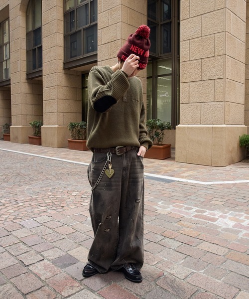 kutir（クティール）の「HENLEY NECK SUEDE ELBOW PATCH KNIT／ヘンリーネックスウェードエルボーパッチニット（ニット/セーター・メンズ・カーキ/ブラック/ボルドー・LARGE/MEDIUM）」の12枚目の写真