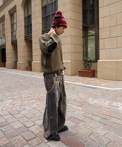 kutir（クティール）の「HENLEY NECK SUEDE ELBOW PATCH KNIT／ヘンリーネックスウェードエルボーパッチニット（ニット/セーター・メンズ・カーキ/ブラック/ボルドー・LARGE/MEDIUM）」の15枚目の写真