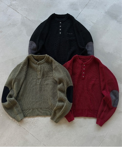kutir（クティール）の「HENLEY NECK SUEDE ELBOW PATCH KNIT／ヘンリーネックスウェードエルボーパッチニット（ニット/セーター・メンズ・カーキ/ブラック/ボルドー・LARGE/MEDIUM）」の20枚目の写真