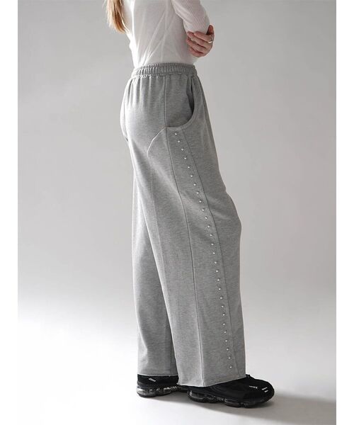 :ETHROF(イーサオブ)の「STUD WIDE SWEATPANTS(スウェットパンツ・レディース・杢グレー/チャコール・FREE)」の7枚目の写真