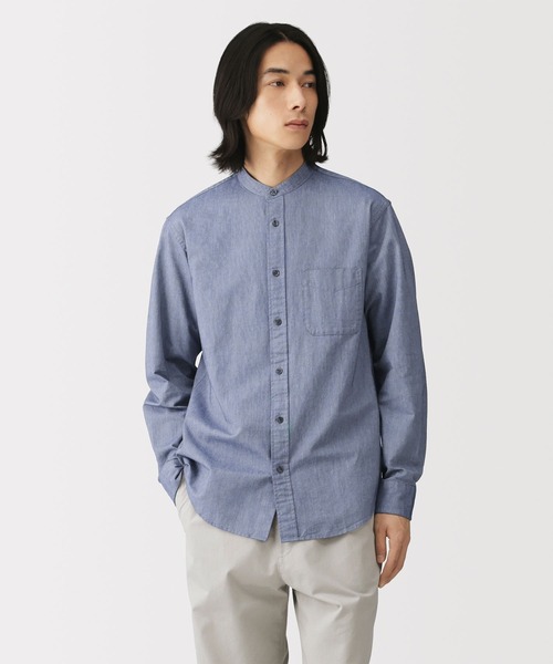 無印良品（ムジルシリョウヒン）の「紳士　洗いざらしオックススタンドカラー長袖シャツ（シャツ/ブラウス・メンズ・ブルー系/ダークグレー/ダークネイビー/ホワイト・M/S/XL/L）」の3枚目の写真