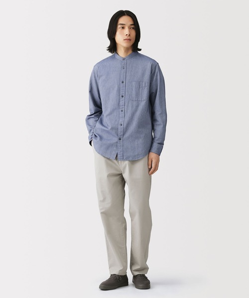 無印良品（ムジルシリョウヒン）の「紳士　洗いざらしオックススタンドカラー長袖シャツ（シャツ/ブラウス・メンズ・ブルー系/ダークグレー/ダークネイビー/ホワイト・M/S/XL/L）」の19枚目の写真