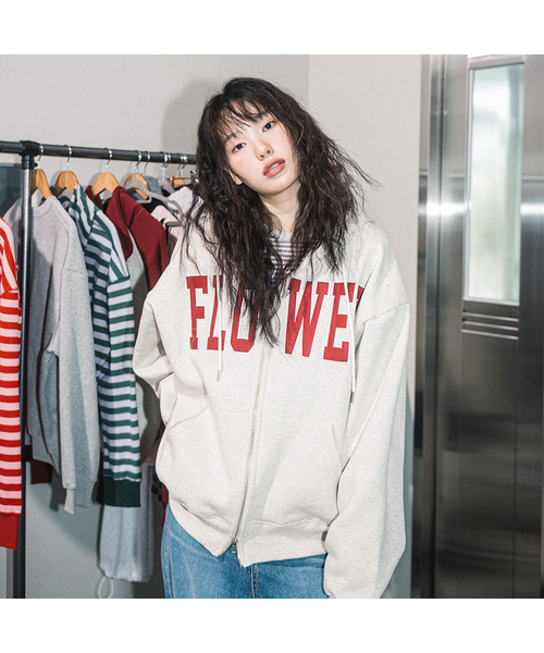 HAVISM(ヘビズム)の「FLOWER ZIP UP HOOD(10COLOR)(パーカー・レディース・ブラック/ヘザーグレー/ネイビー系/Wine/チャコール/ブラウン/ライトグレー/オートミール/ネイビー/グレー・FREE)」の7枚目の写真