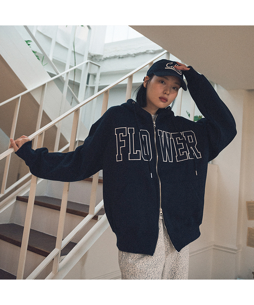 HAVISM(ヘビズム)の「FLOWER ZIP UP HOOD(10COLOR)(パーカー・レディース・ブラック/ヘザーグレー/ネイビー系/Wine/チャコール/ブラウン/ライトグレー/オートミール/ネイビー/グレー・FREE)」の8枚目の写真