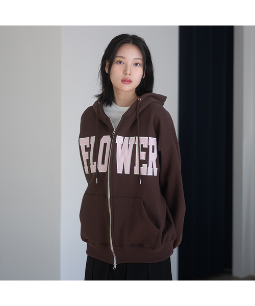 HAVISM(ヘビズム)の「FLOWER ZIP UP HOOD(10COLOR)(パーカー・レディース・ブラック/ヘザーグレー/ネイビー系/Wine/チャコール/ブラウン/ライトグレー/オートミール/ネイビー/グレー・FREE)」の6枚目の写真