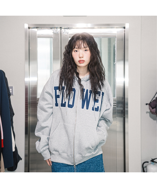 HAVISM(ヘビズム)の「FLOWER ZIP UP HOOD(10COLOR)(パーカー・レディース・ブラック/ヘザーグレー/ネイビー系/Wine/チャコール/ブラウン/ライトグレー/オートミール/ネイビー/グレー・FREE)」の2枚目の写真