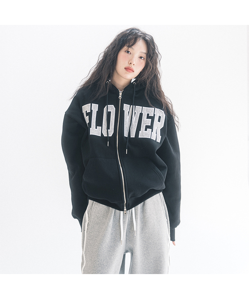 HAVISM(ヘビズム)の「FLOWER ZIP UP HOOD(10COLOR)(パーカー・レディース・ブラック/ヘザーグレー/ネイビー系/Wine/チャコール/ブラウン/ライトグレー/オートミール/ネイビー/グレー・FREE)」の1枚目の写真