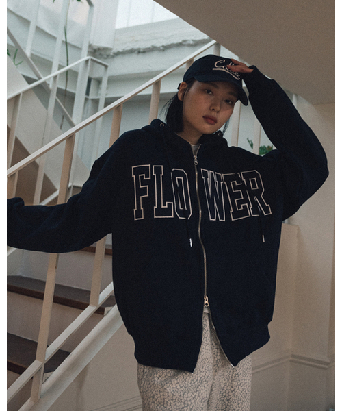 HAVISM(ヘビズム)の「FLOWER ZIP UP HOOD(10COLOR)(パーカー・レディース・ブラック/ヘザーグレー/ネイビー系/Wine/チャコール/ブラウン/ライトグレー/オートミール/ネイビー/グレー・FREE)」の11枚目の写真