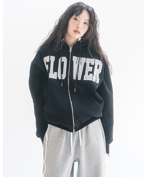 HAVISM(ヘビズム)の「FLOWER ZIP UP HOOD(10COLOR)(パーカー・レディース・ブラック/ヘザーグレー/ネイビー系/Wine/チャコール/ブラウン/ライトグレー/オートミール/ネイビー/グレー・FREE)」の12枚目の写真