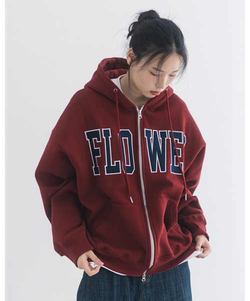 HAVISM(ヘビズム)の「FLOWER ZIP UP HOOD(10COLOR)(パーカー・レディース・ブラック/ヘザーグレー/ネイビー系/Wine/チャコール/ブラウン/ライトグレー/オートミール/ネイビー/グレー・FREE)」の18枚目の写真