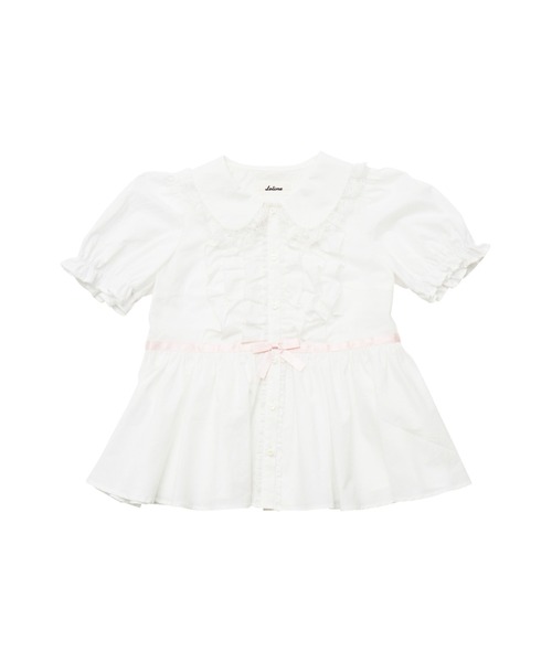Lolime by mellfy memory(ロリミー バイ メルフィーメモリー)の「ribbon puff sleeve ruffle blouse(シャツ/ブラウス・レディース・ピンク/ホワイト・LL/M)」の1枚目の写真