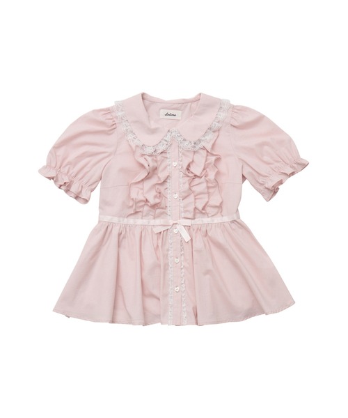 Lolime by mellfy memory(ロリミー バイ メルフィーメモリー)の「ribbon puff sleeve ruffle blouse(シャツ/ブラウス・レディース・ピンク/ホワイト・LL/M)」の2枚目の写真