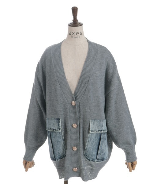 axes femme（アクシーズファム）の「デニムポケットカーディガン（カーディガン/ボレロ・レディース・グレー/ベージュ/ホワイト・FREE）」の4枚目の写真
