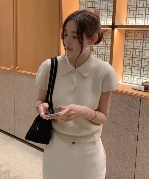 STAY MOTION（ステイモーション）の「【WEB限定】半袖ポロニットトップス［骨格ウェーブ／フェミニン／大人かわいい／カジュアル／韓国ファッション］（ニット/セーター・レディース・ピンク/グレー/アイボリー・F）」の11枚目の写真