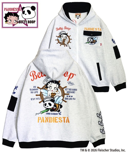 BETTY BOOP(ベティ・ブープ)の「BETTY BOOP×PANDIESTA Honey Bee マリンBETTY ZIPパーカー(M2)(パーカー・メンズ・ブラック/オートミール・XXL/XL/L/M)」の1枚目の写真