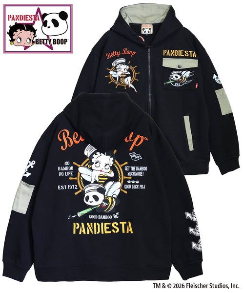 BETTY BOOP(ベティ・ブープ)の「BETTY BOOP×PANDIESTA Honey Bee マリンBETTY ZIPパーカー(M2)(パーカー・メンズ・ブラック/オートミール・XXL/XL/L/M)」の2枚目の写真