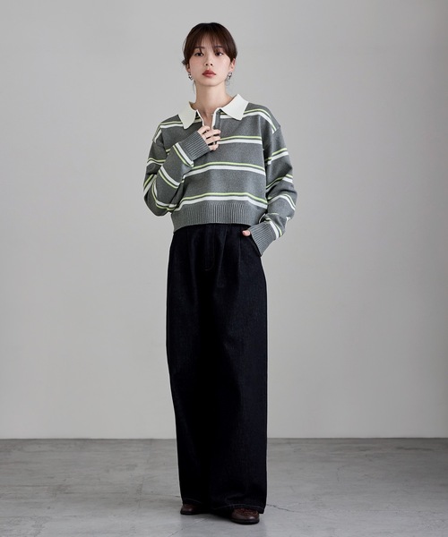 etoll.(エトル)の「マルチボーダーショートポロニット(ニット/セーター・レディース・ネイビー/アイボリー/グレー・FREE)」の22枚目の写真