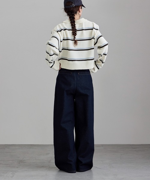 etoll.(エトル)の「マルチボーダーショートポロニット(ニット/セーター・レディース・ネイビー/アイボリー/グレー・FREE)」の16枚目の写真