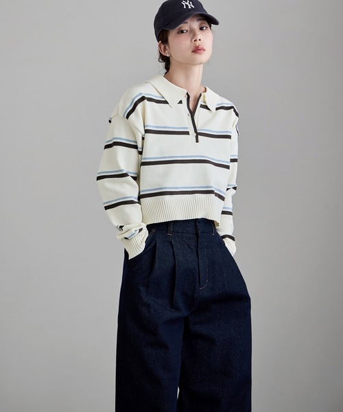 etoll.(エトル)の「マルチボーダーショートポロニット(ニット/セーター・レディース・ネイビー/アイボリー/グレー・FREE)」の17枚目の写真