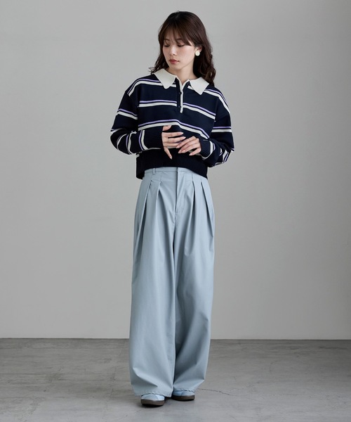 etoll.(エトル)の「マルチボーダーショートポロニット(ニット/セーター・レディース・ネイビー/アイボリー/グレー・FREE)」の7枚目の写真