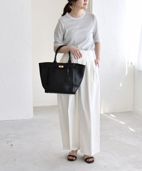 quaranciel(カランシエル)の「quaranciel:〈手洗い可能〉ラメ チュール リブ コンパクト TEE(Tシャツ/カットソー・レディース・ライトグリーン/グレー/ブラック/ホワイト・ONE SIZE)」の5枚目の写真