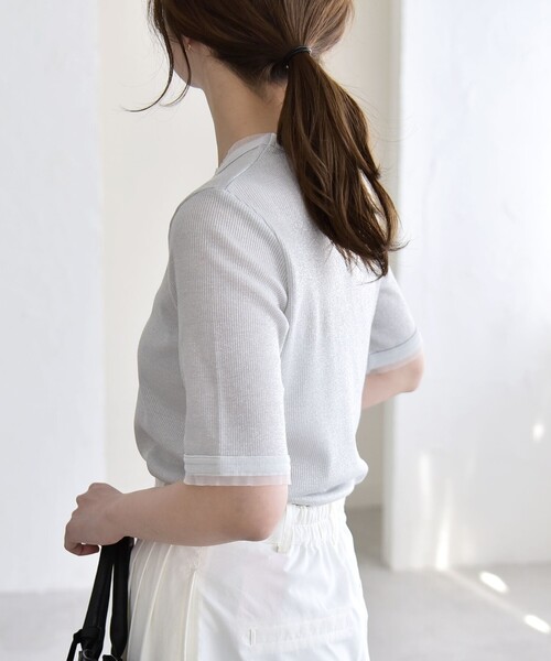 quaranciel(カランシエル)の「quaranciel:〈手洗い可能〉ラメ チュール リブ コンパクト TEE(Tシャツ/カットソー・レディース・ライトグリーン/グレー/ブラック/ホワイト・ONE SIZE)」の10枚目の写真