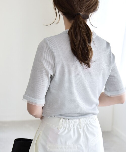 quaranciel(カランシエル)の「quaranciel:〈手洗い可能〉ラメ チュール リブ コンパクト TEE(Tシャツ/カットソー・レディース・ライトグリーン/グレー/ブラック/ホワイト・ONE SIZE)」の11枚目の写真