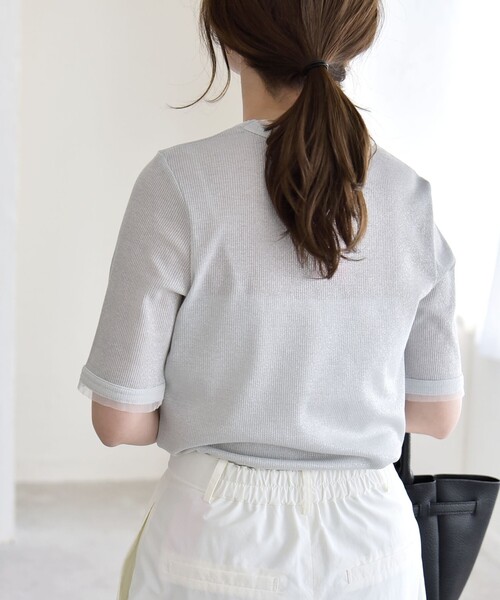 quaranciel(カランシエル)の「quaranciel:〈手洗い可能〉ラメ チュール リブ コンパクト TEE(Tシャツ/カットソー・レディース・ライトグリーン/グレー/ブラック/ホワイト・ONE SIZE)」の12枚目の写真