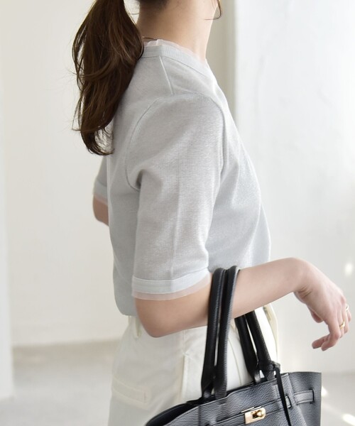 quaranciel(カランシエル)の「quaranciel:〈手洗い可能〉ラメ チュール リブ コンパクト TEE(Tシャツ/カットソー・レディース・ライトグリーン/グレー/ブラック/ホワイト・ONE SIZE)」の14枚目の写真